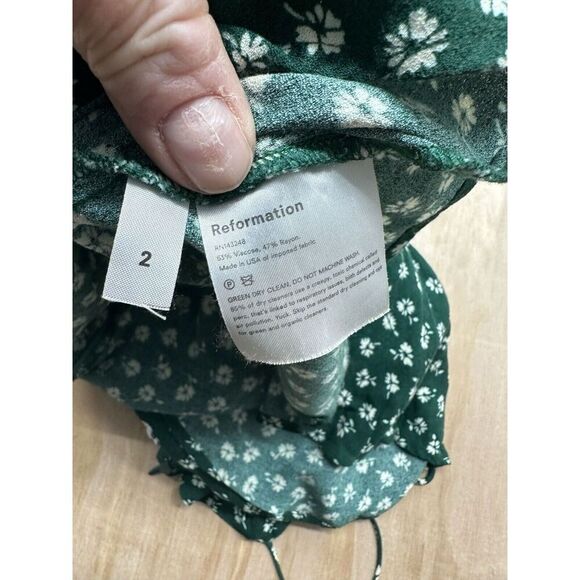 Reformation Dress Sz 2 Green Minidress  Viscose Rayon Flowers Summer “Sarah” - Picture 3 of 6